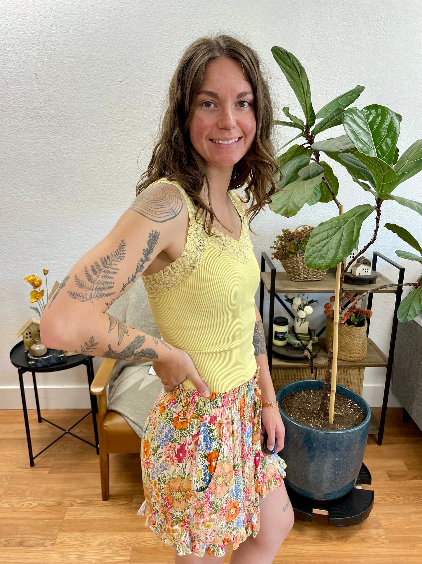Butter Yellow Lace Trim Tank