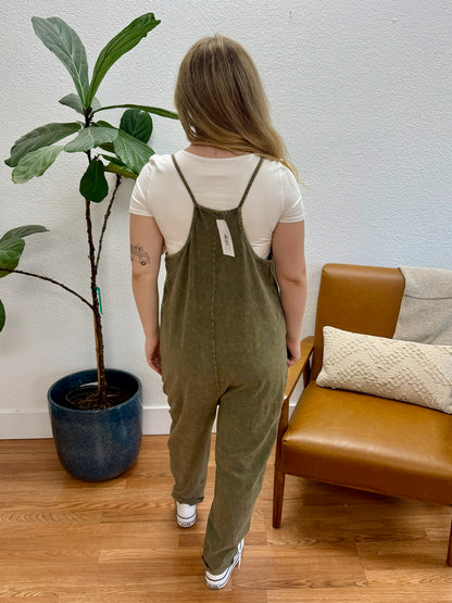 Olive Washed Cami Jumpsuit