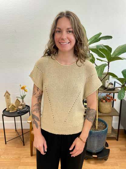 Taupe V Stitch Short Sleeve Sweater
