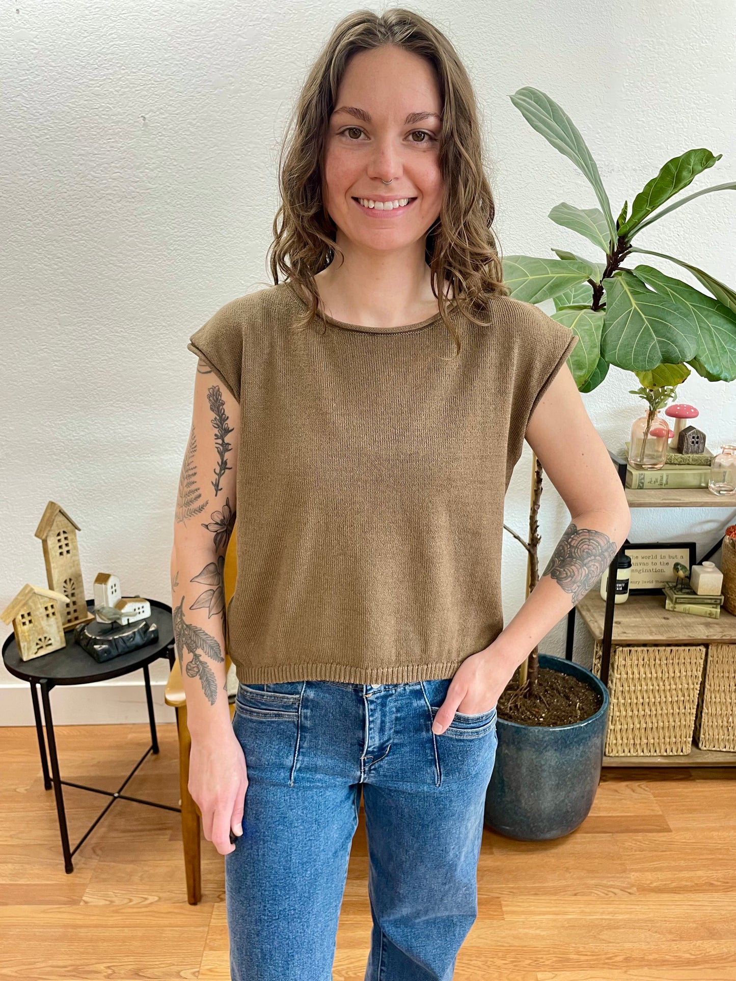 Brown Raw Edge Sweater Top - Terra Cottage