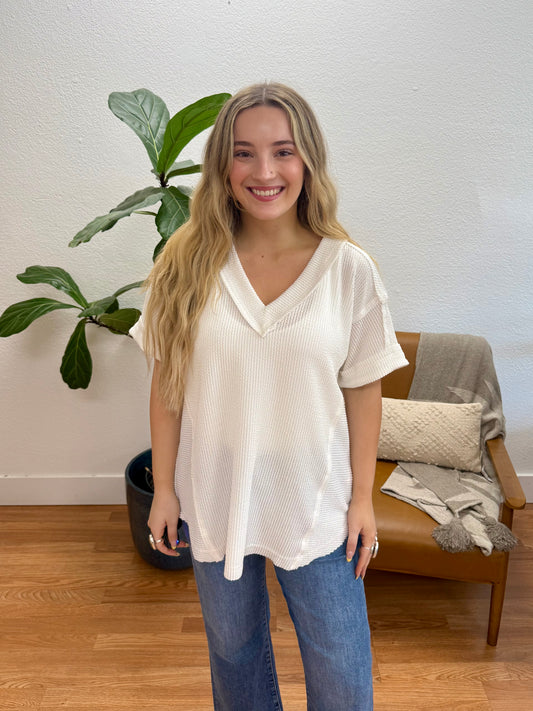 Off White Two Tone Comfy Knit Top