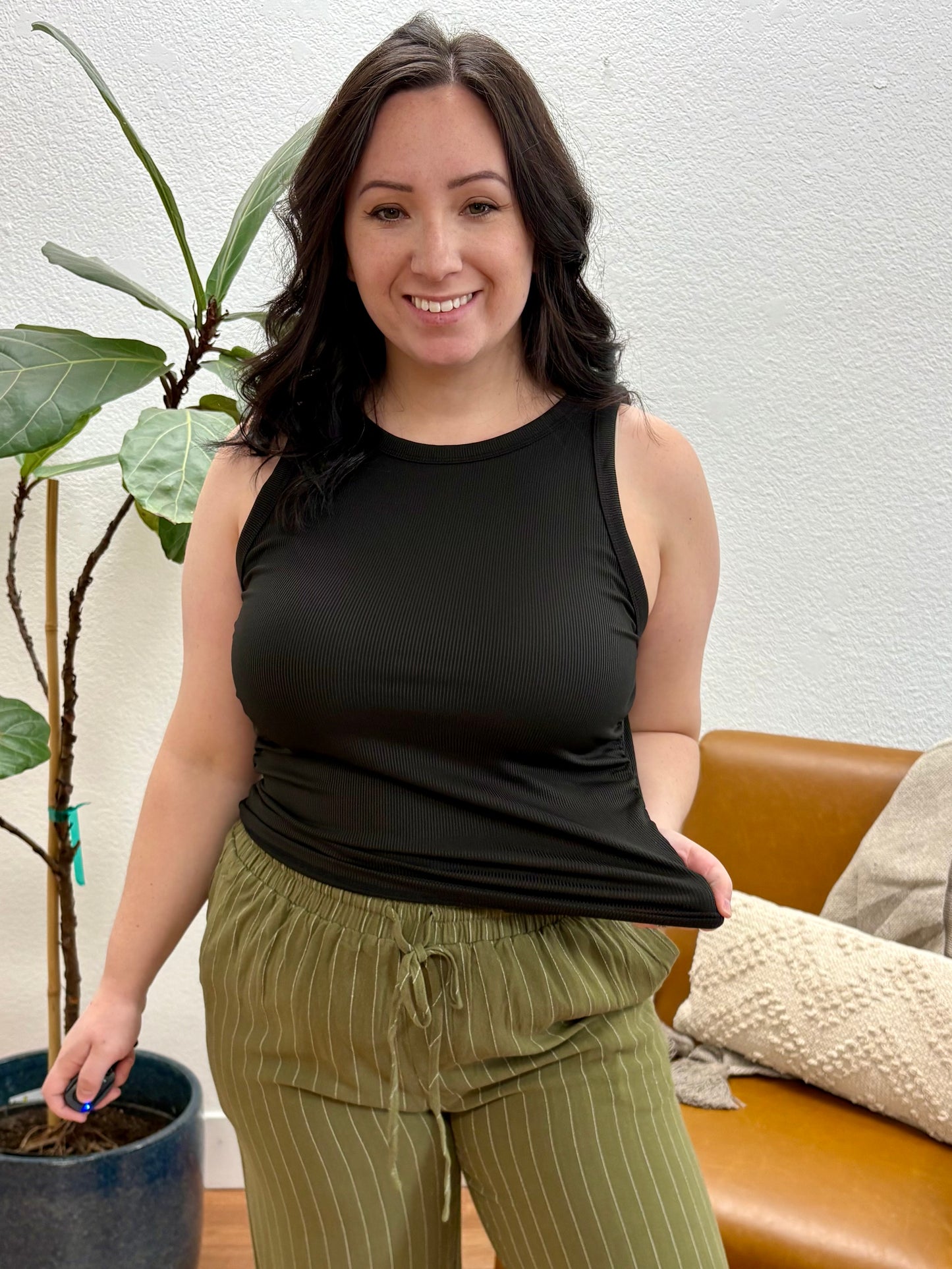 Black Sleeveless Rib Tank