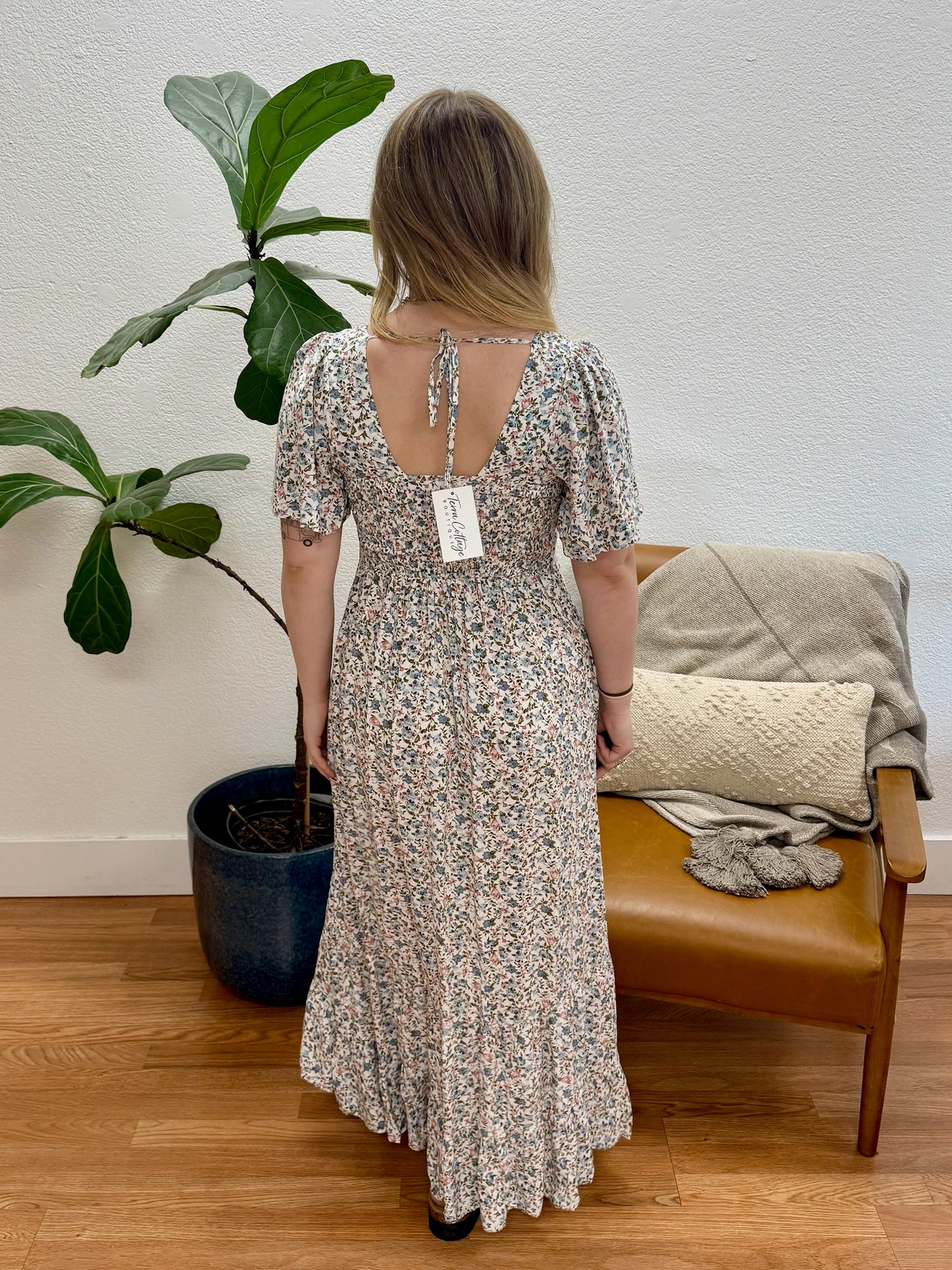Cream Floral Flowy Maxi Dress