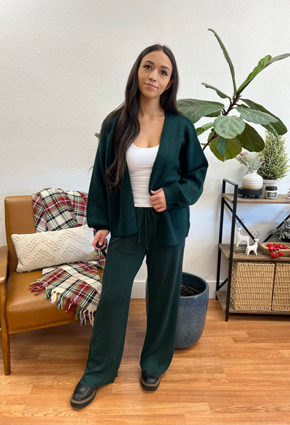 Hunter Green Textured Straight Leg Pants