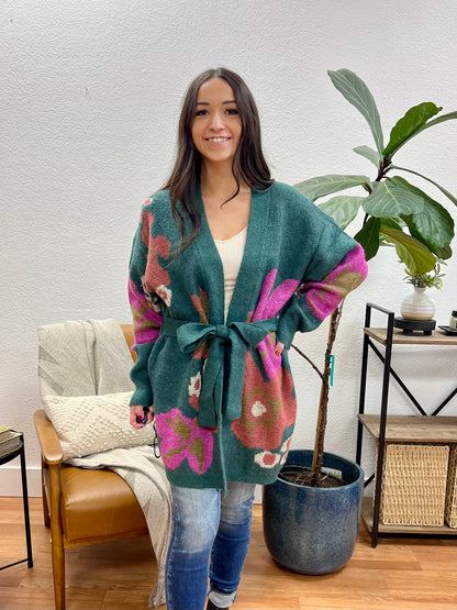 Hunter Green Bold Floral Cardigan