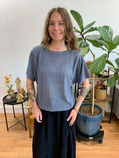 Dusty Blue Dolman Textured Knit Top