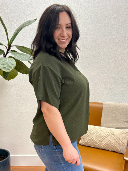 Olive V-Neck High Low Blouse