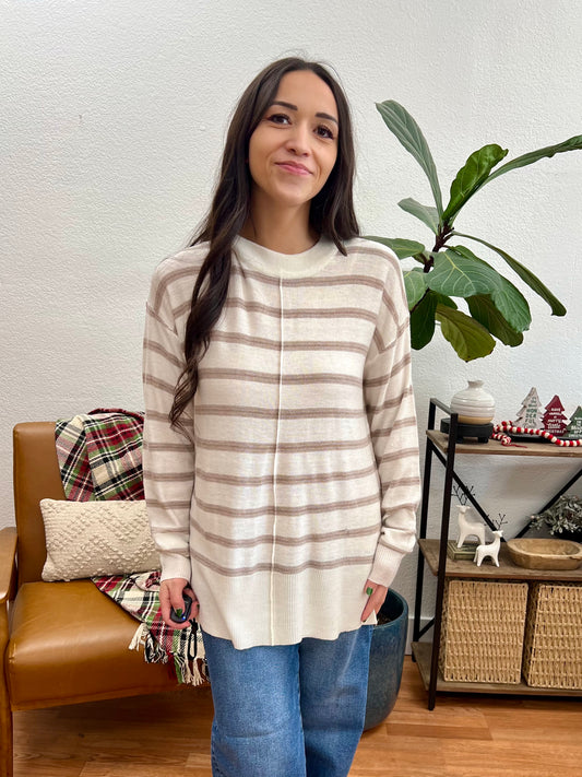 Mocha Stripe Relaxed Sweater