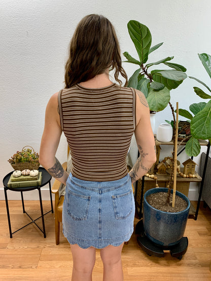 Brown Striped Crew Neck Tank