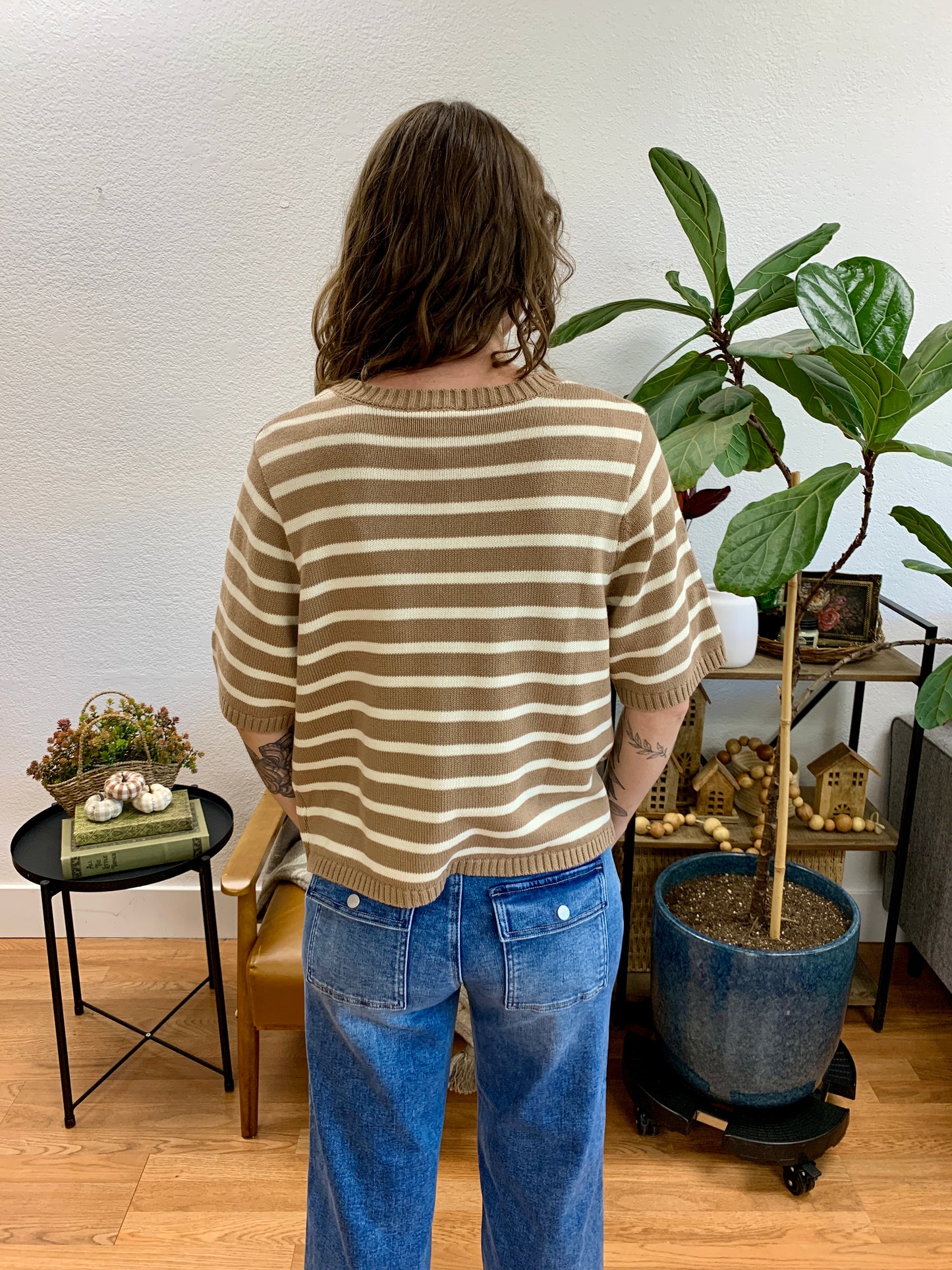 Taupe Button Down Knit Top