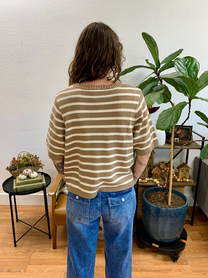Taupe Button Down Knit Top