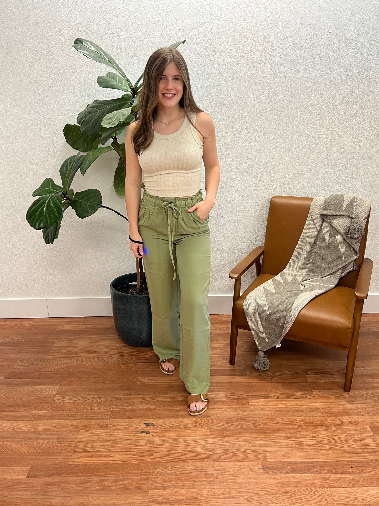 Olive Full Length Flowy Pants