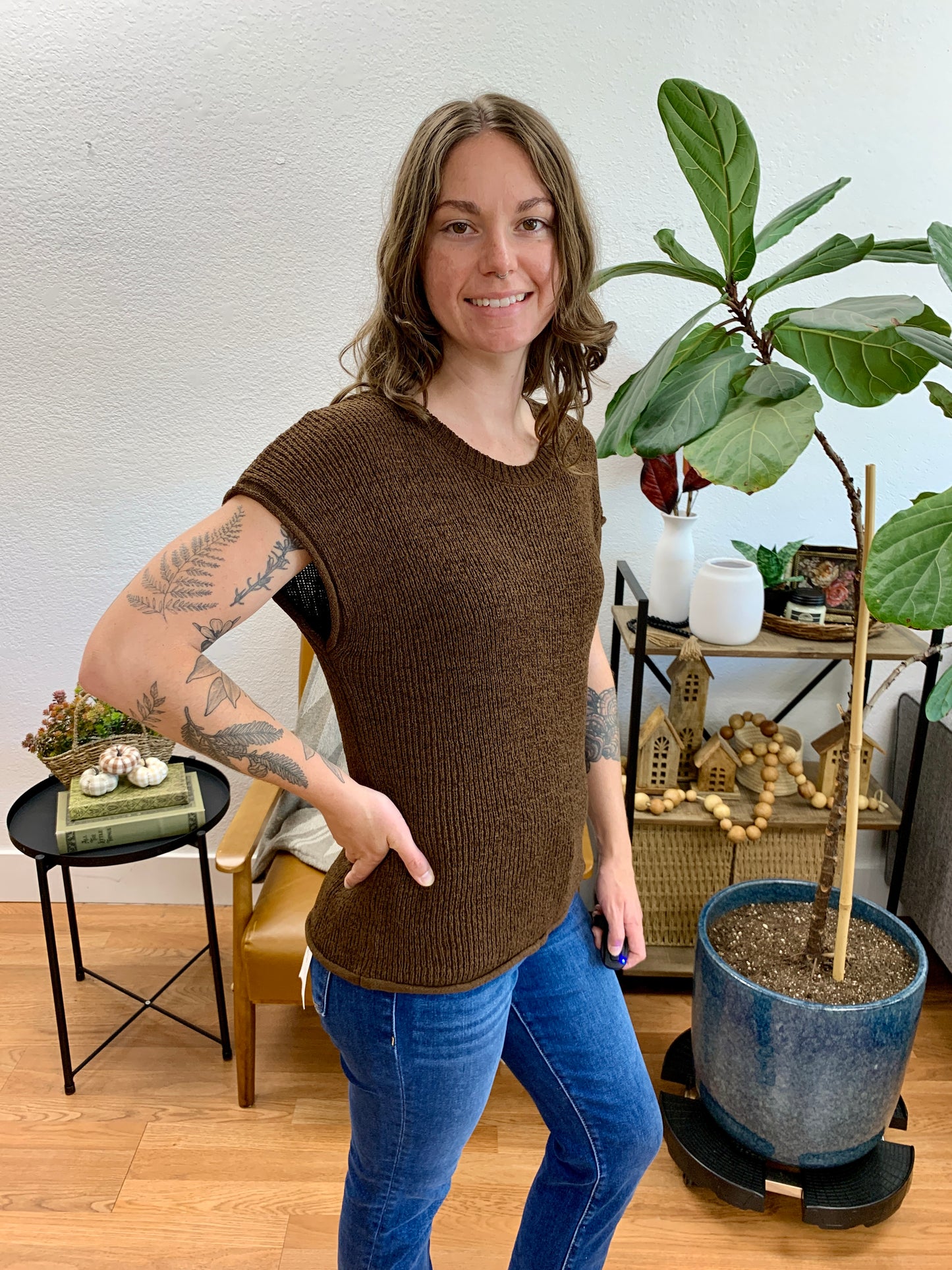 Chocolate Brown Relaxed Knit Top