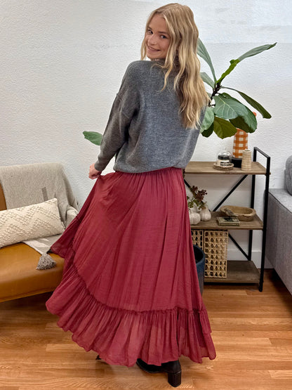 Merlot Ruched Maxi Skirt