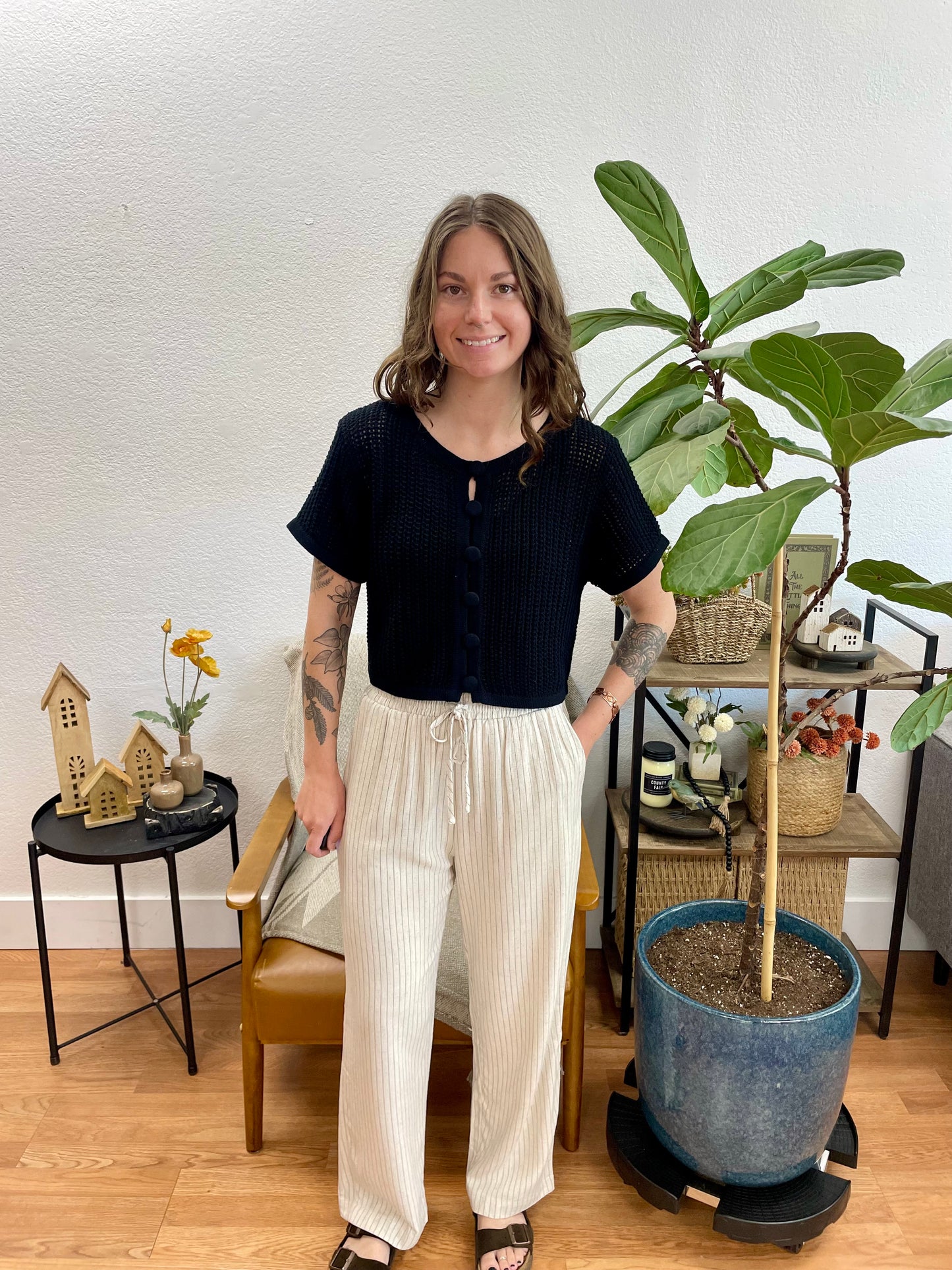 Natural Pinstripe Linen Pants