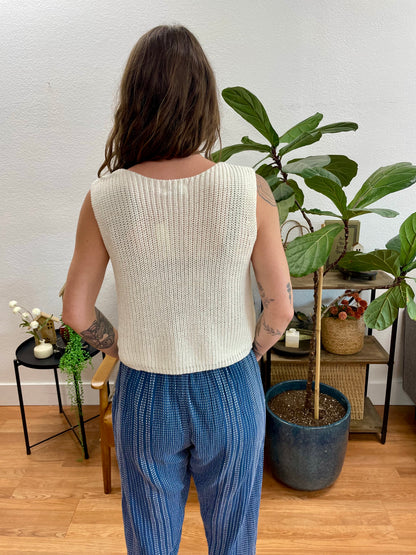 Cream Sleeveless Button Down Cardigan