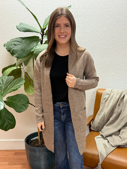 Heather Khaki Open Cardigan