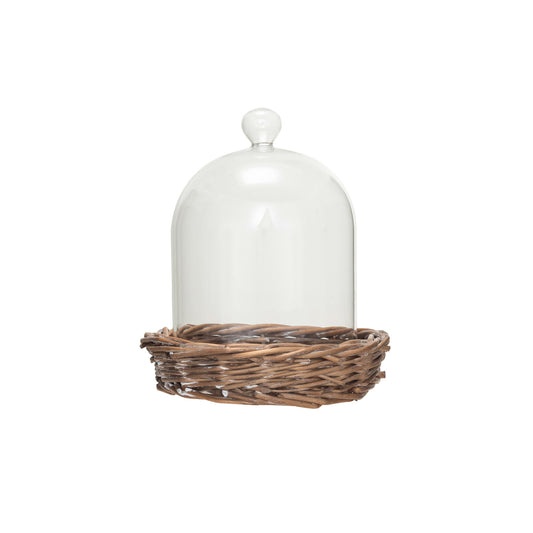 Glass Cloche with Woven Willow Base