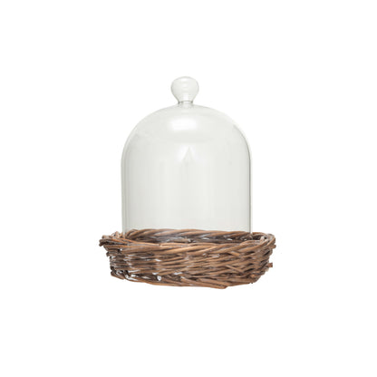 Glass Cloche with Woven Willow Base