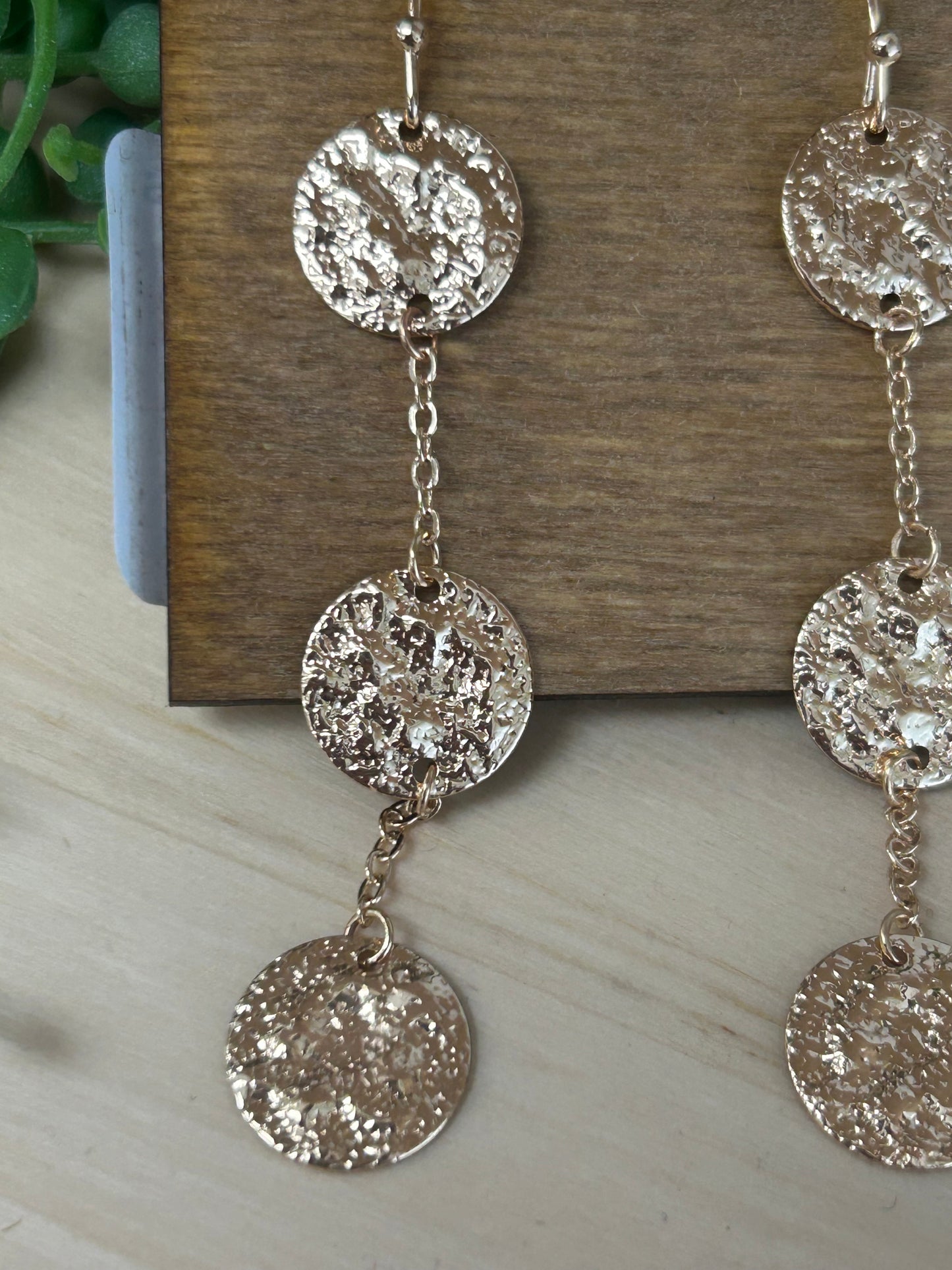 Triple Coin Chain Dangle Earrings