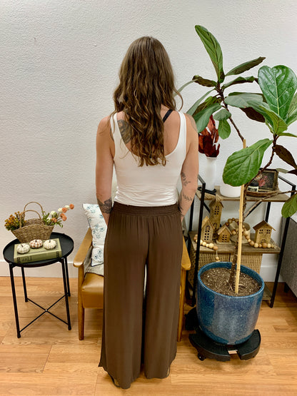 Chocolate Wide Leg Smocked Cropped Pants