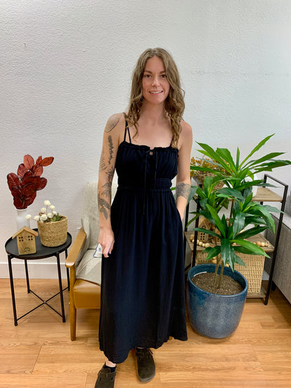 Black Smocked Maxi Dress