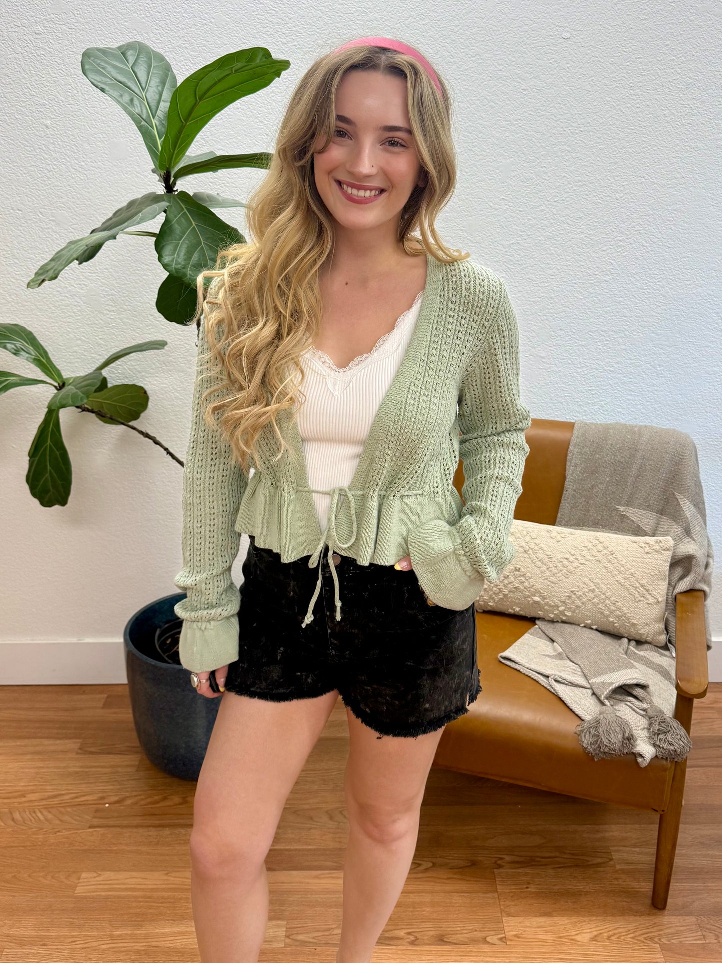 Mint Crochet Ruffle Cardigan