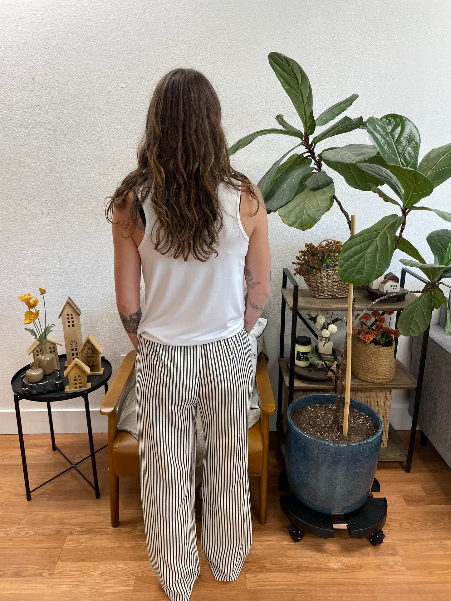 Black Striped Drawstring Pants