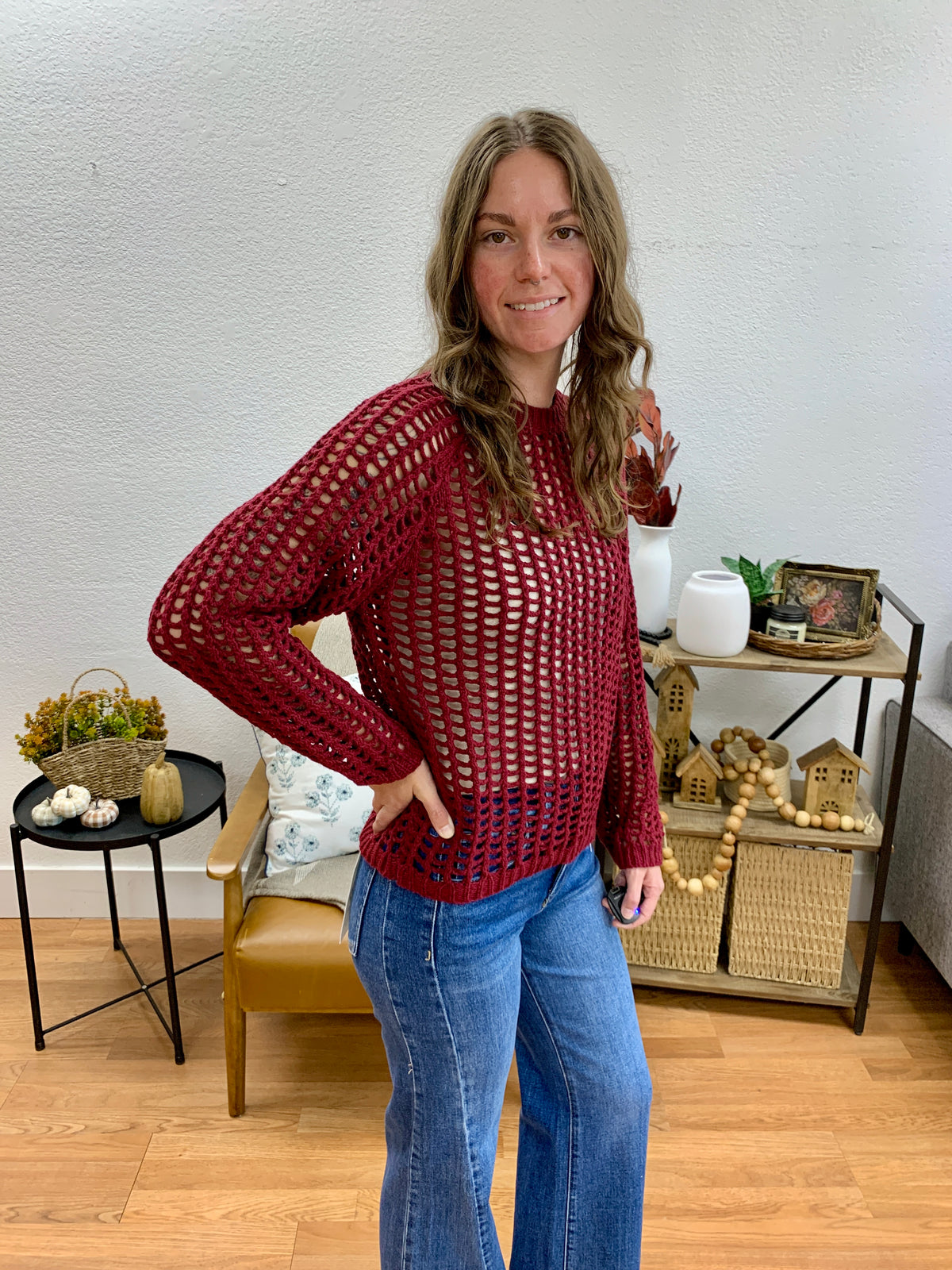 Burgundy Crochet Pullover