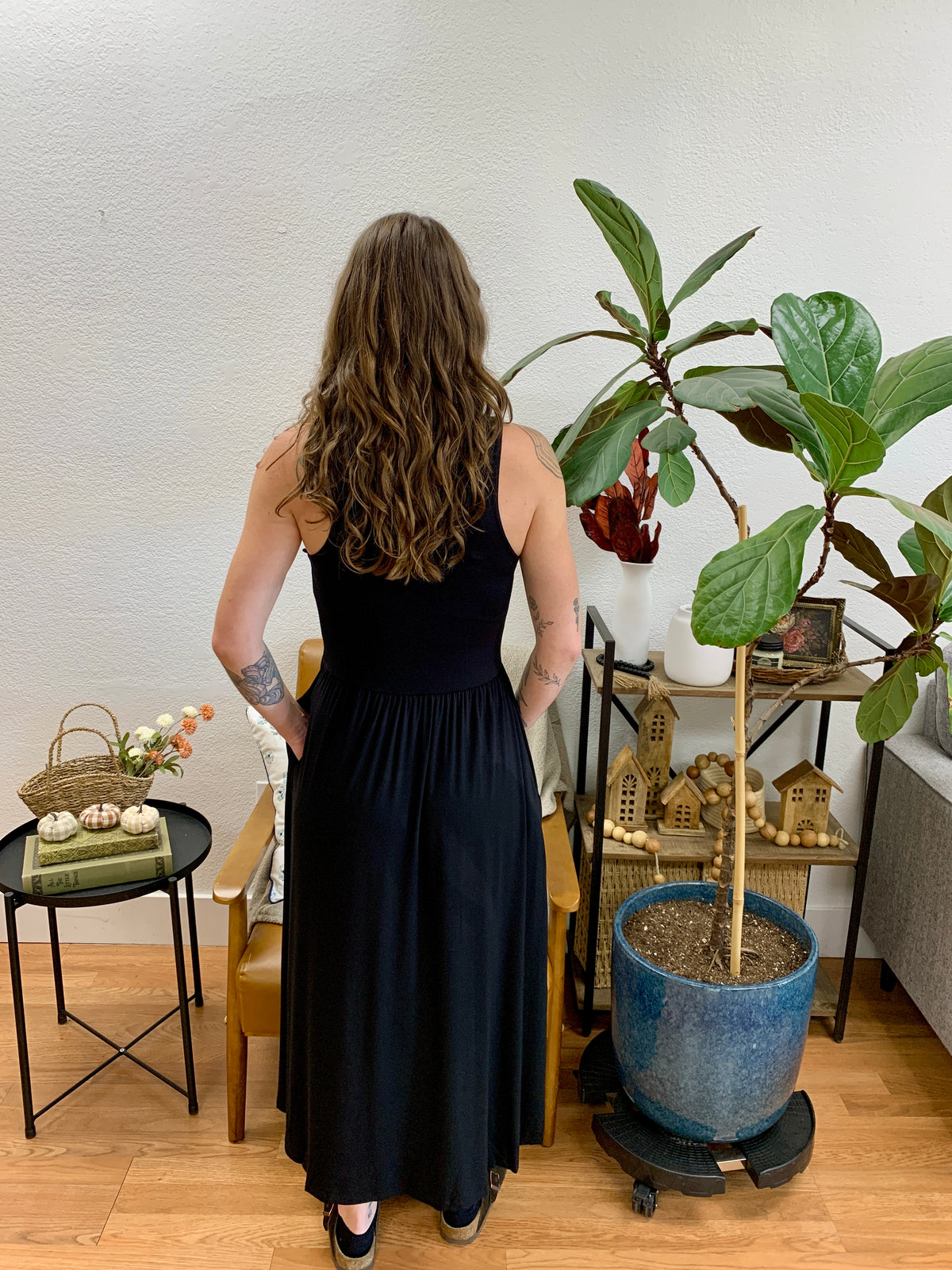 Black Front Slit Midi Dress
