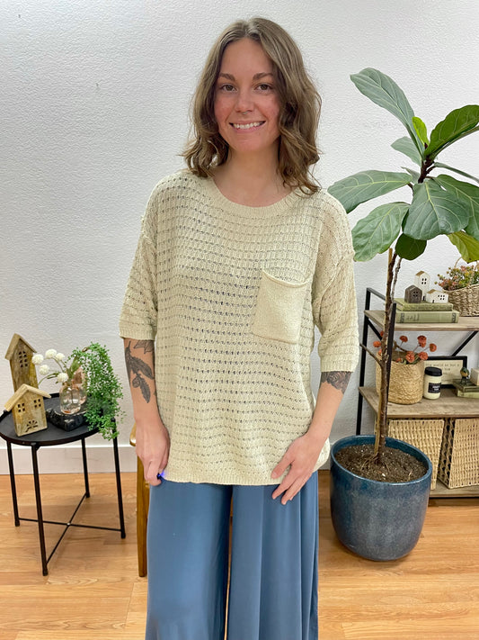 Oatmeal Textured Pocket Knit Top - Terra Cottage
