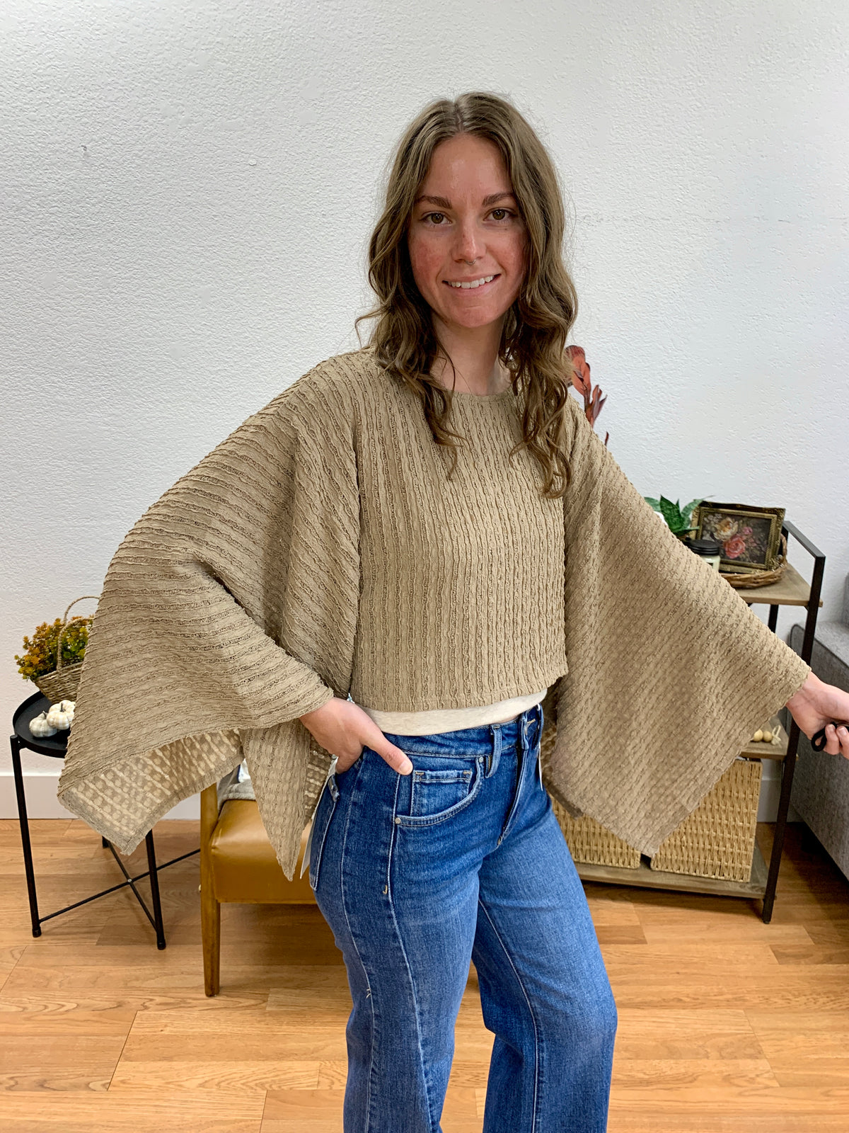 Taupe Kimono Sleeve Top
