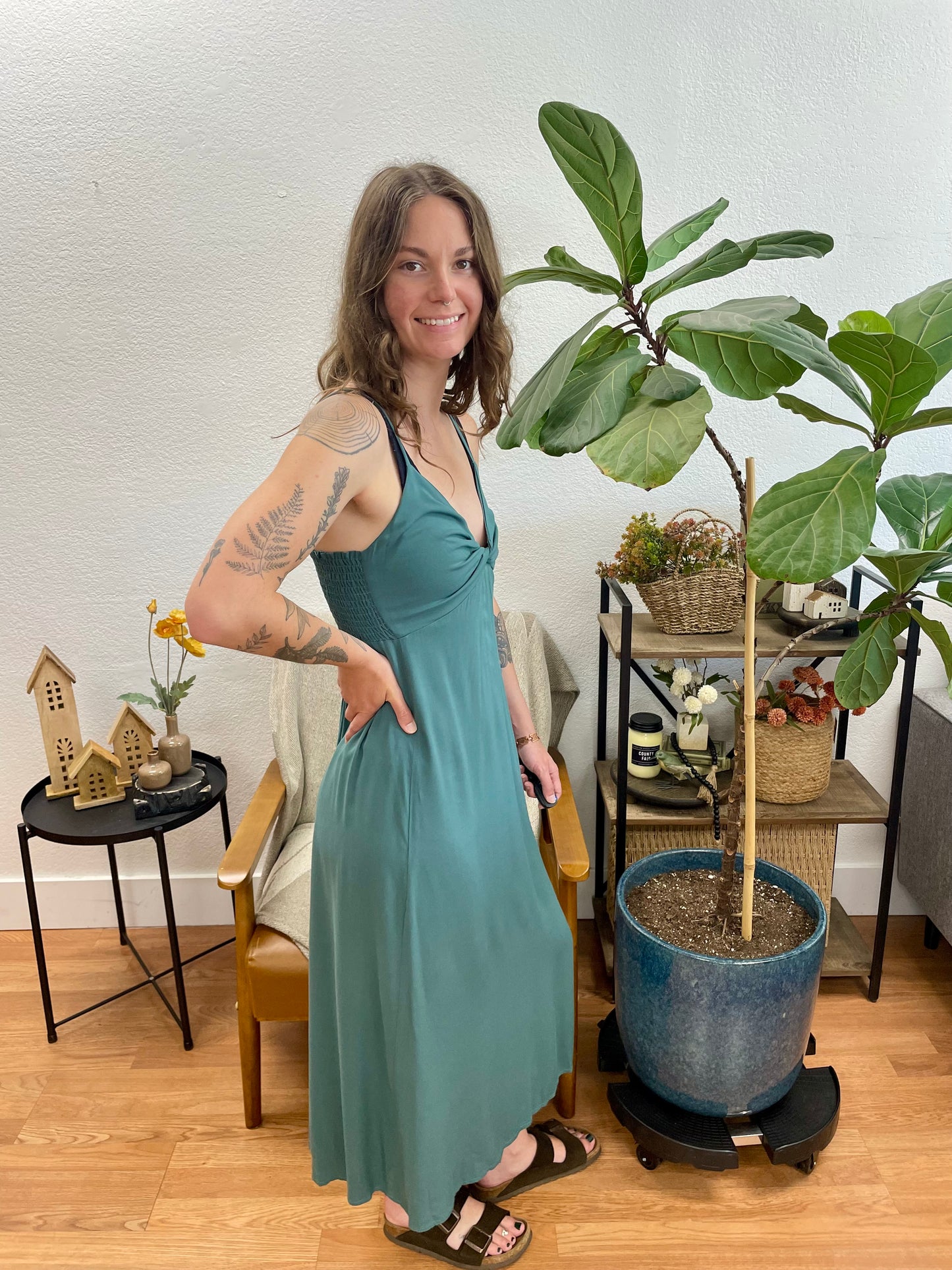 Balsam Twist Front Midi Dress