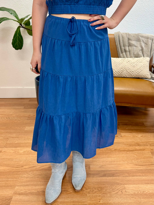 Blue Elastic Maxi Skirt