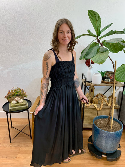Black Square Neck Smock Maxi Dress
