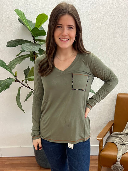 Olive Not So Basic Pocket Tee