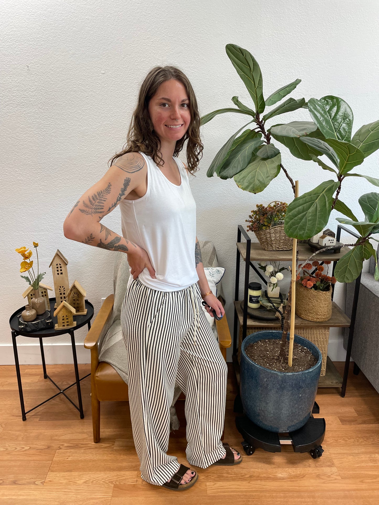 Black Striped Drawstring Pants