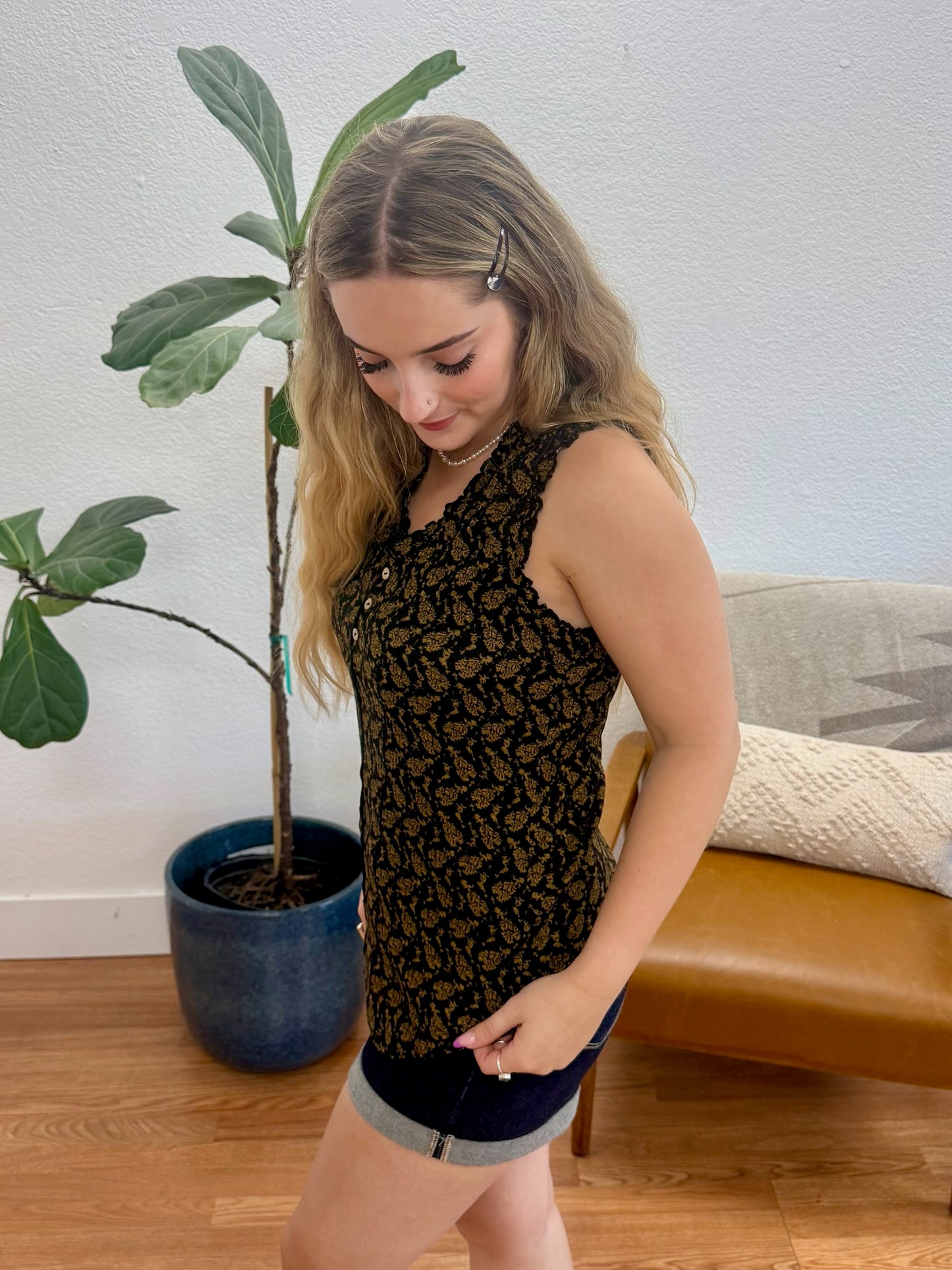 Black Rib Frilled Tank