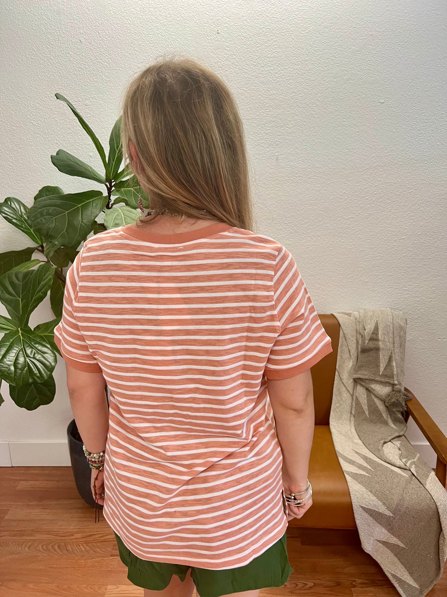 Coral Washed Striped Casual Top