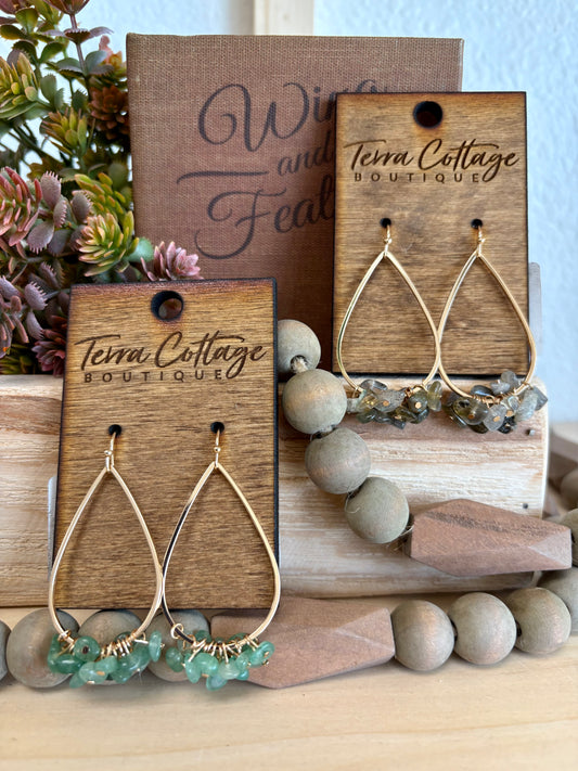 Teardrop Stone & Metal Earrings