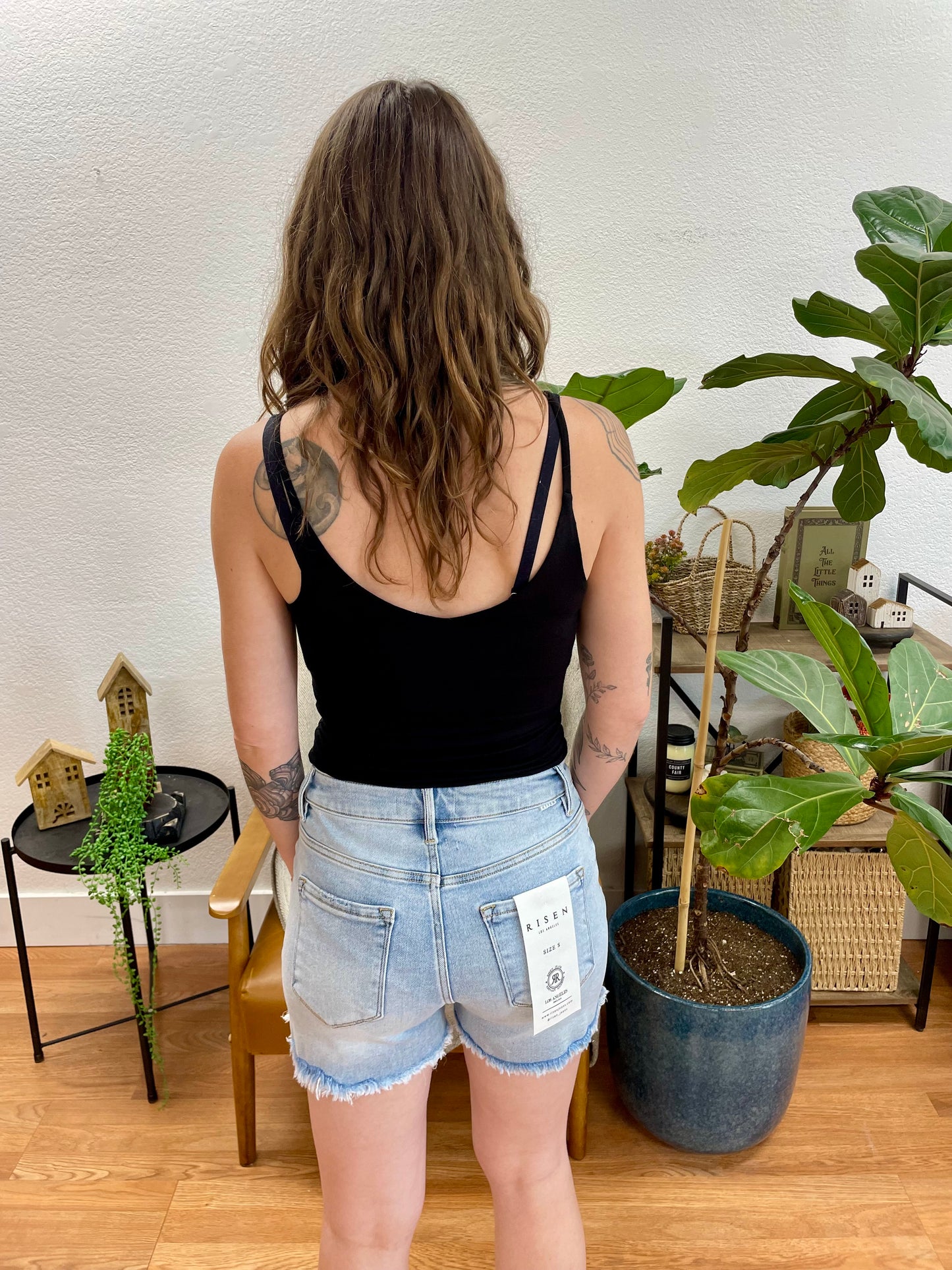 RISEN Light Wash Distressed Shorts