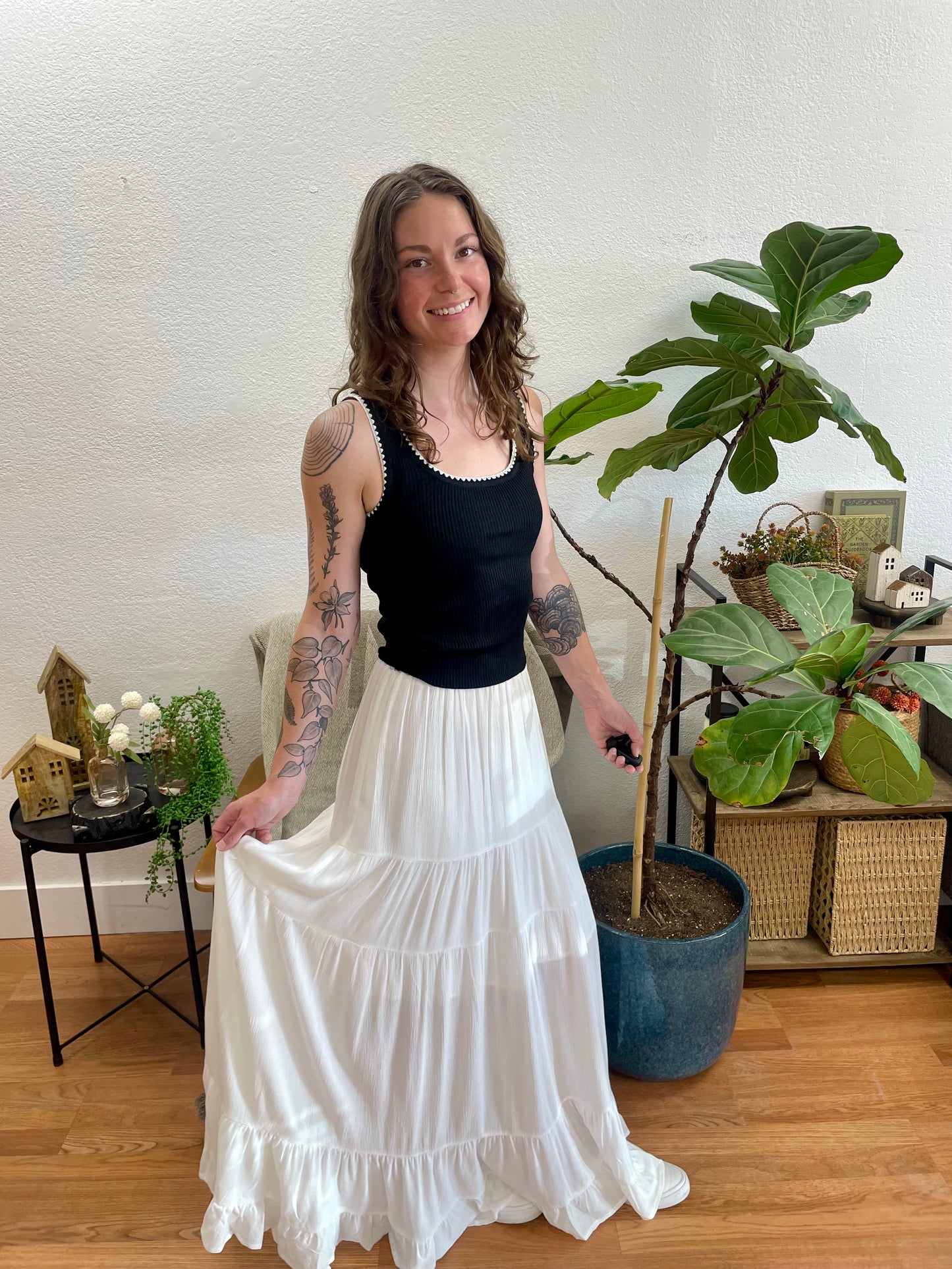 White Tiered Flowy Maxi Skirt