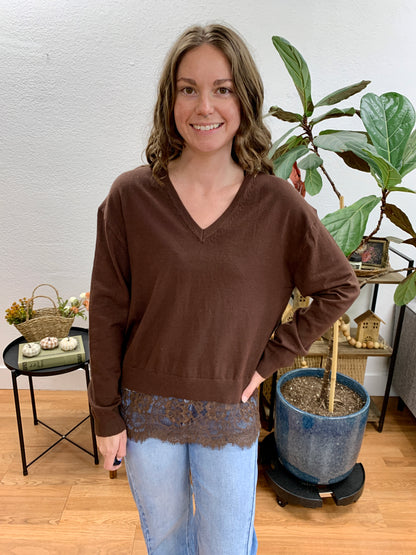 Chocolate Lace Hem Sweater