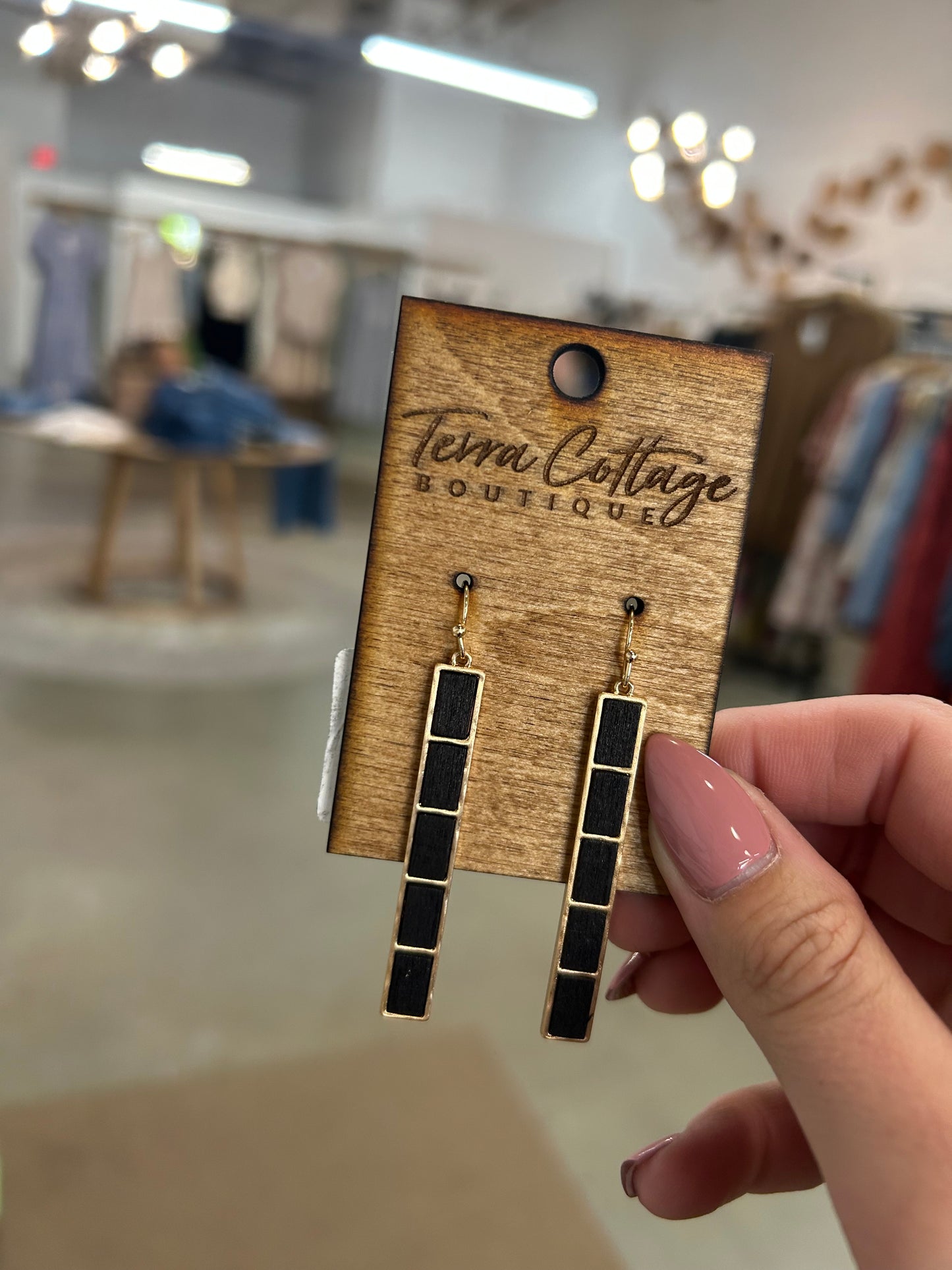 Wooden Rectangle Bar Dangle Earrings