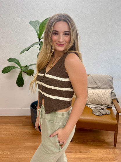 Brown Stripe V-Neck Vest