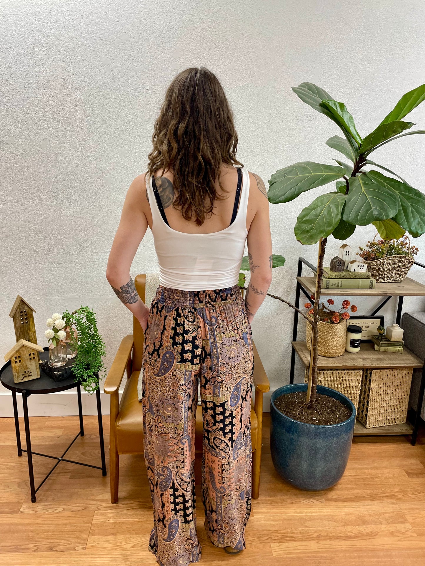 Moody Paisley Wide Leg Pants