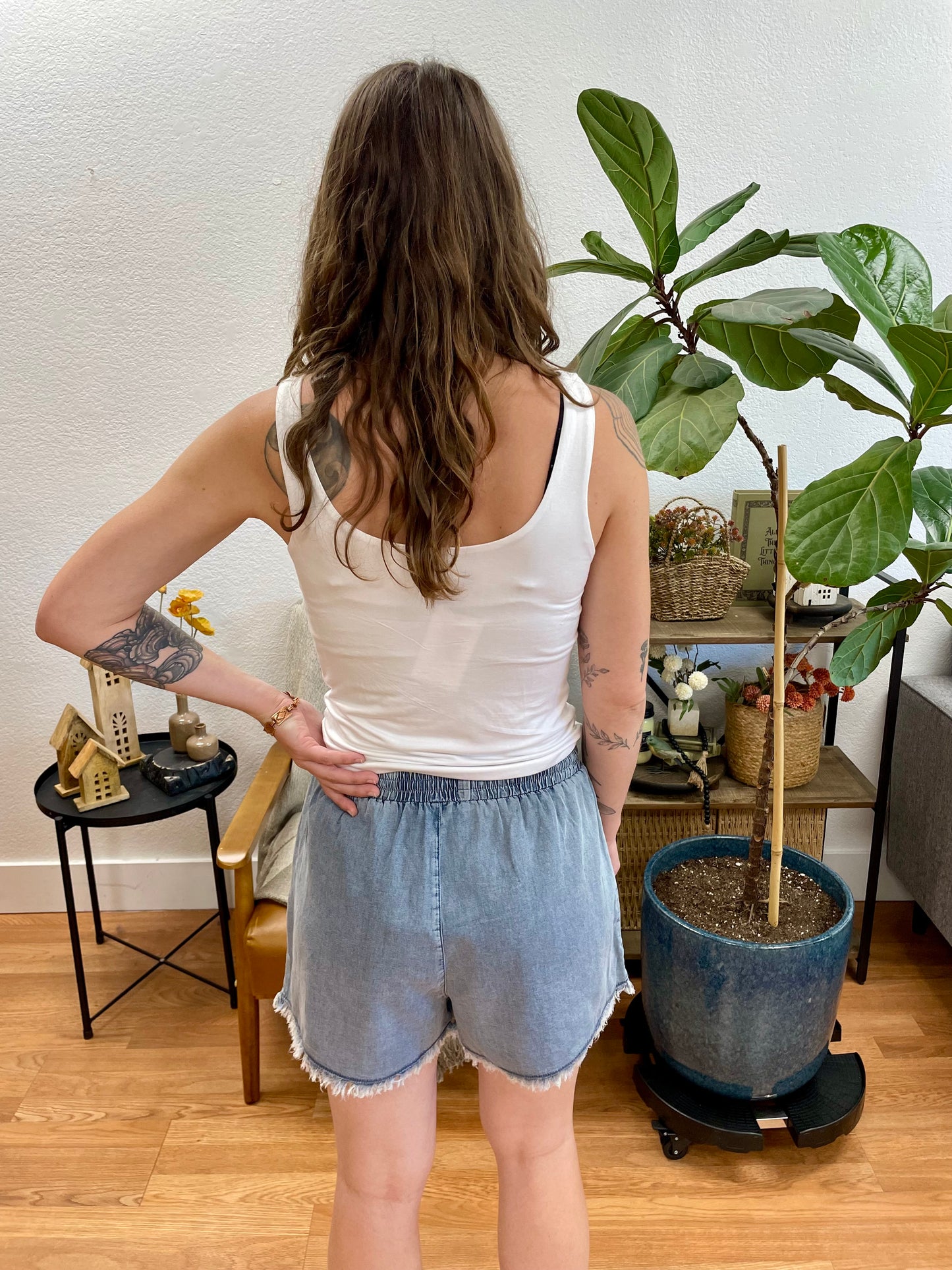 Blue Washed Frayed Detail Shorts