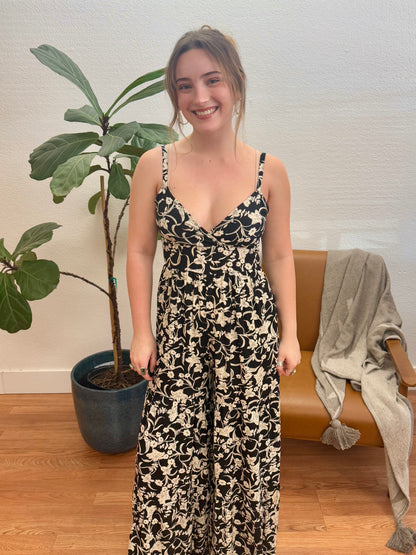 Black Floral Tiered Jumpsuit