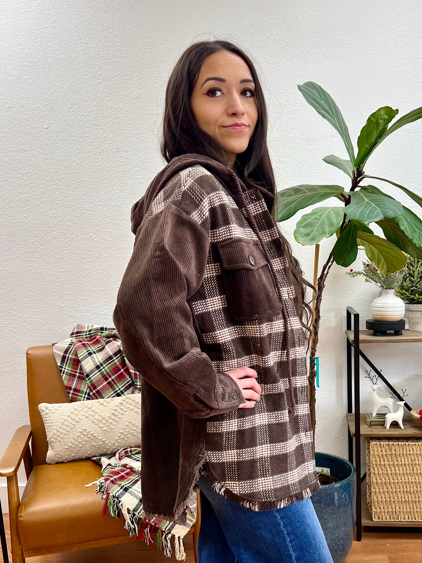 Brown Plaid Hooded Jacket