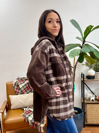 Brown Plaid Hooded Jacket
